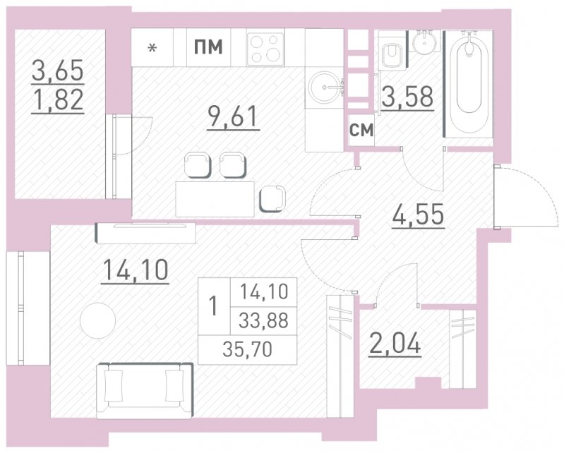 1-комнатная квартира с полной отделкой, 35.7 м2, 13 этаж, дом сдан, ЖК Столичный, корпус 20 - объявление 1787057 - фото №1