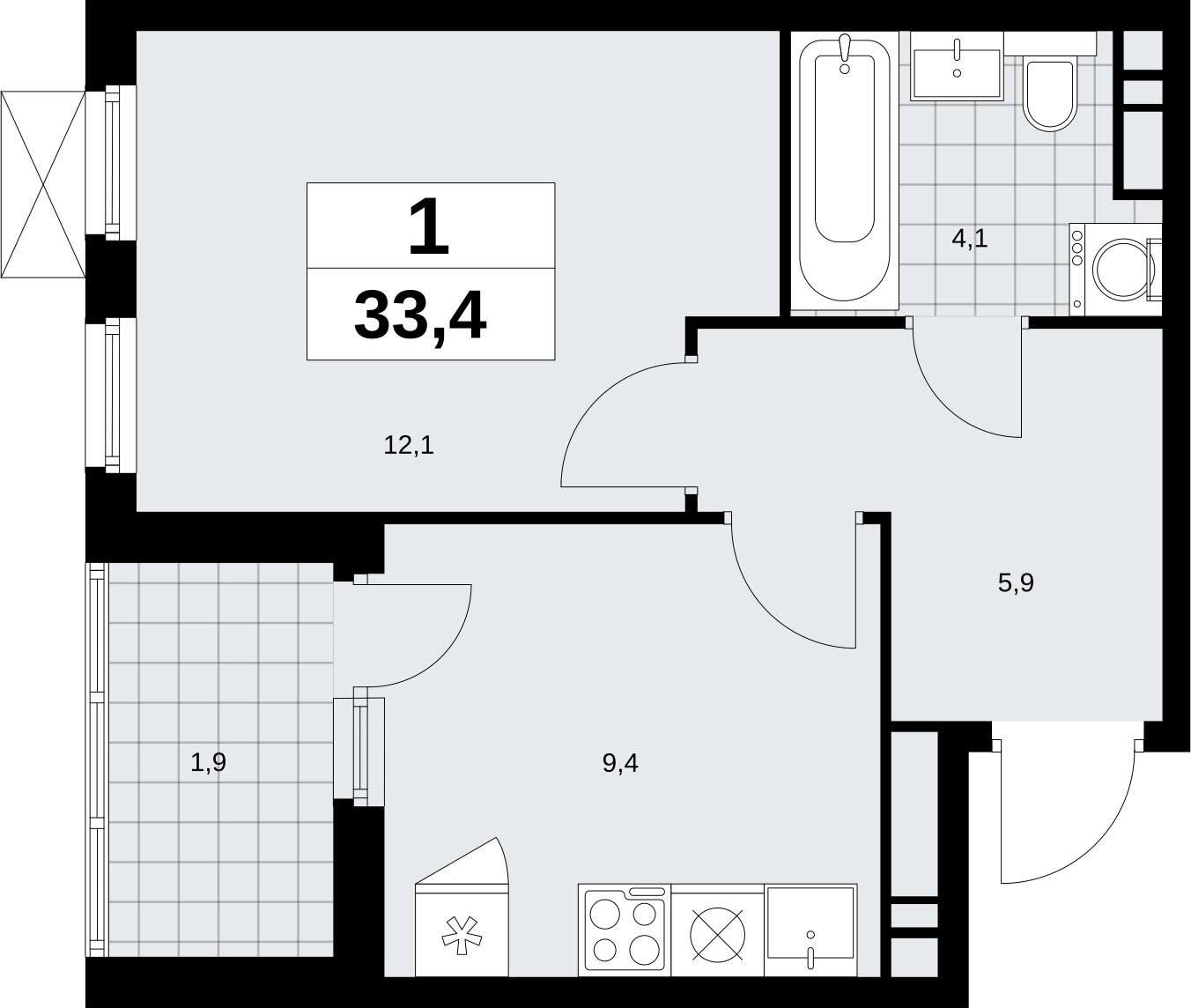 1-комнатная квартира без отделки, 33.4 м2, 14 этаж, сдача 4 квартал 2026 г., ЖК Скандинавия, корпус 2.18.1.2 - объявление 2350737 - фото №1