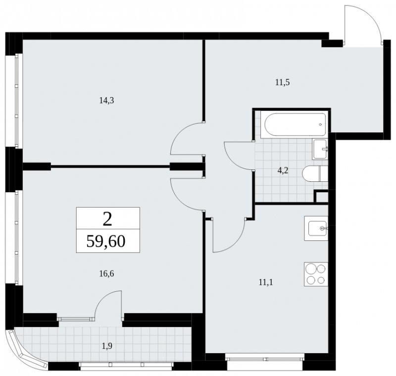 2-комнатная квартира без отделки, 59.6 м2, 2 этаж, сдача 4 квартал 2024 г., ЖК Скандинавия, корпус 36.2.2 - объявление 1779933 - фото №1