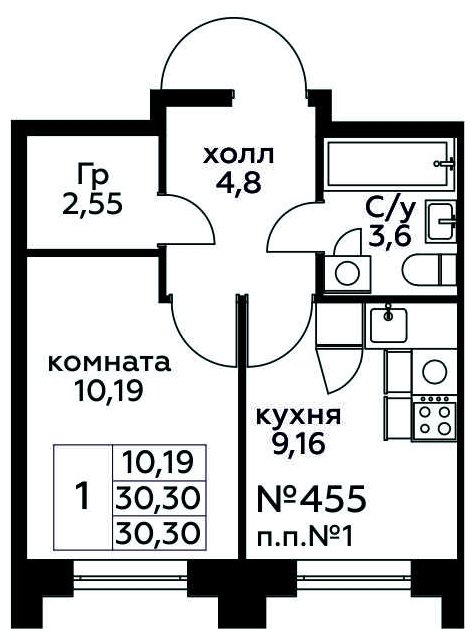 1-комнатная квартира с полной отделкой, 30.3 м2, 7 этаж, сдача 3 квартал 2024 г., ЖК МелисСад, корпус 1 - объявление 1821587 - фото №1