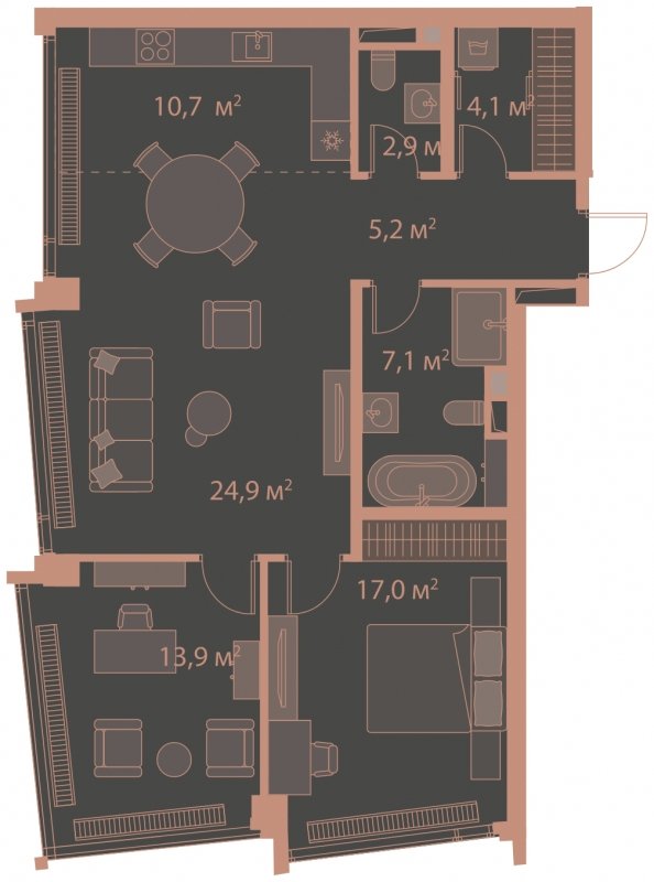 2-комнатная квартира без отделки, 85.8 м2, 22 этаж, сдача 1 квартал 2025 г., ЖК HIGH LIFE, корпус Heart Tower - объявление 1767930 - фото №1