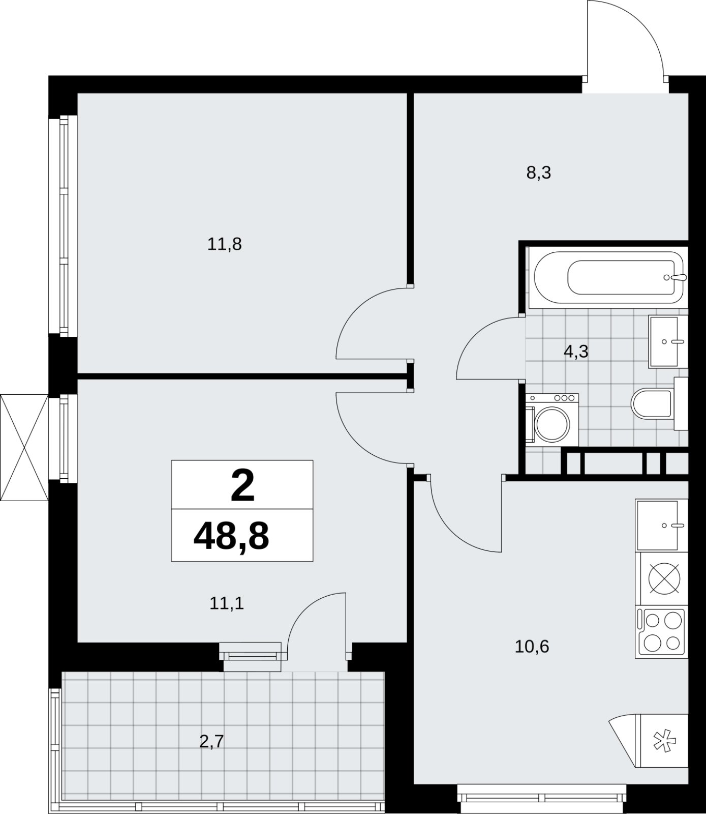 2-комнатная квартира без отделки, 48.8 м2, 6 этаж, сдача 4 квартал 2026 г., ЖК Скандинавия, корпус 2.18.1.2 - объявление 2350656 - фото №1