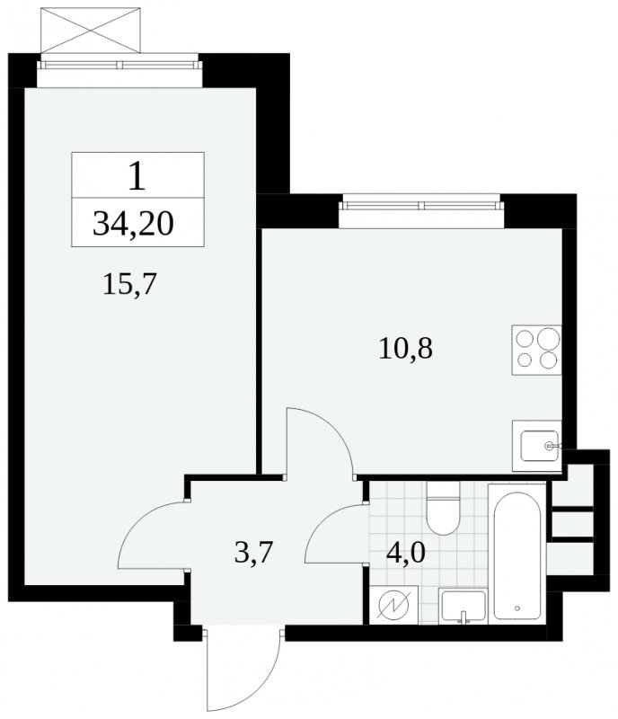 1-комнатная квартира с частичной отделкой, 34.2 м2, 2 этаж, сдача 1 квартал 2025 г., ЖК Прокшино, корпус 5.2.2 - объявление 1751117 - фото №1