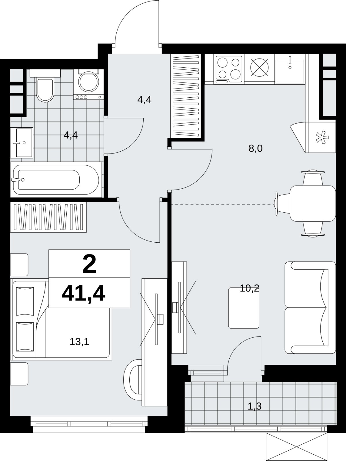 2-комнатная квартира (евро) с полной отделкой, 41.4 м2, 8 этаж, сдача 1 квартал 2027 г., ЖК Скандинавия, корпус 2.18.2.2 - объявление 2351208 - фото №1