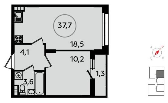1-комнатная квартира без отделки, 37.7 м2, 3 этаж, сдача 1 квартал 2022 г., ЖК Скандинавия, корпус 13.1 - объявление 1432644 - фото №1