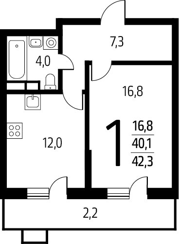 1-комнатная квартира с полной отделкой, 42.3 м2, 9 этаж, сдача 1 квартал 2025 г., ЖК Новые Ватутинки. Заречный, корпус 5/3 - объявление 2386200 - фото №1