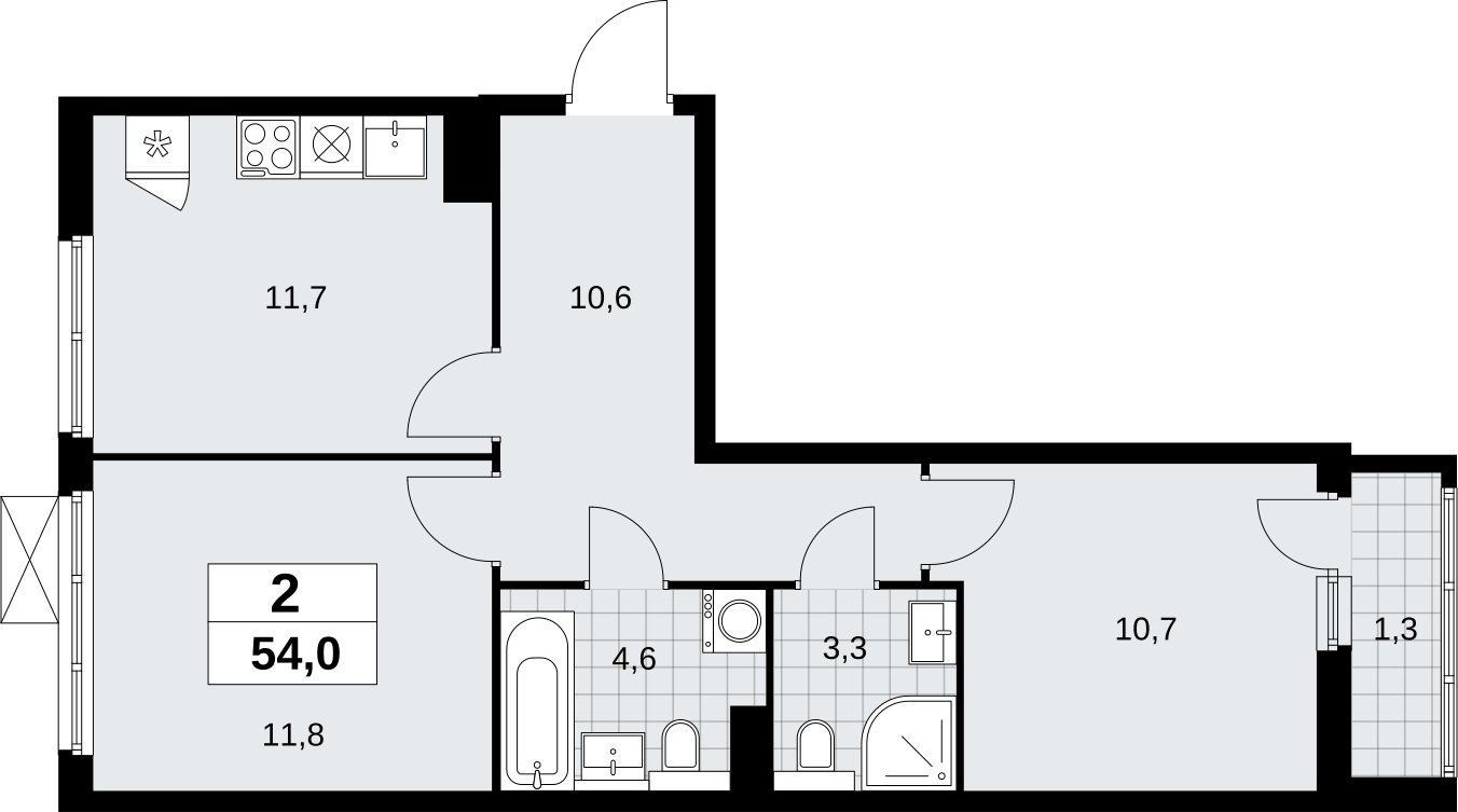2-комнатная квартира без отделки, 54 м2, 6 этаж, сдача 2 квартал 2026 г., ЖК Бунинские кварталы, корпус 9.1 - объявление 2323566 - фото №1