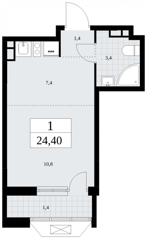 Студия с частичной отделкой, 24.4 м2, 6 этаж, сдача 4 квартал 2024 г., ЖК Бунинские кварталы, корпус 1.2 - объявление 1834417 - фото №1