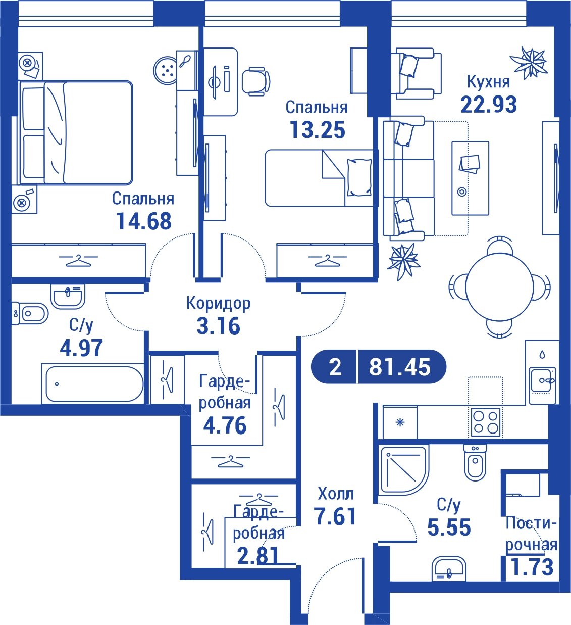 2-комнатная квартира без отделки, 81.2 м2, 11 этаж, дом сдан, ЖК iLove, корпус 3 - объявление 2047286 - фото №1