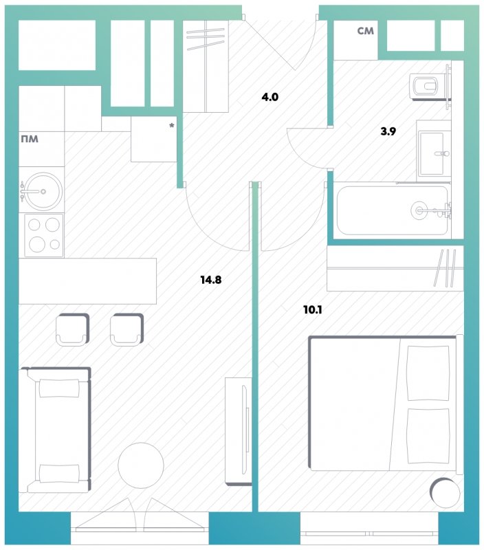 1-комнатная квартира с полной отделкой, 32.8 м2, 24 этаж, дом сдан, ЖК balance, корпус 2 - объявление 1862191 - фото №1