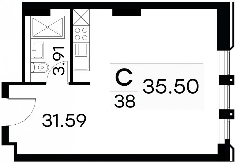 Студия с частичной отделкой, 35.5 м2, 5 этаж, сдача 3 квартал 2024 г., ЖК GloraX Aura Белорусская, корпус 1 - объявление 1708702 - фото №1