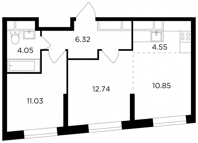 3-комнатная квартира без отделки, 49.54 м2, 13 этаж, сдача 3 квартал 2022 г., ЖК КутузовGRAD 2, корпус 5 - объявление 1767459 - фото №1