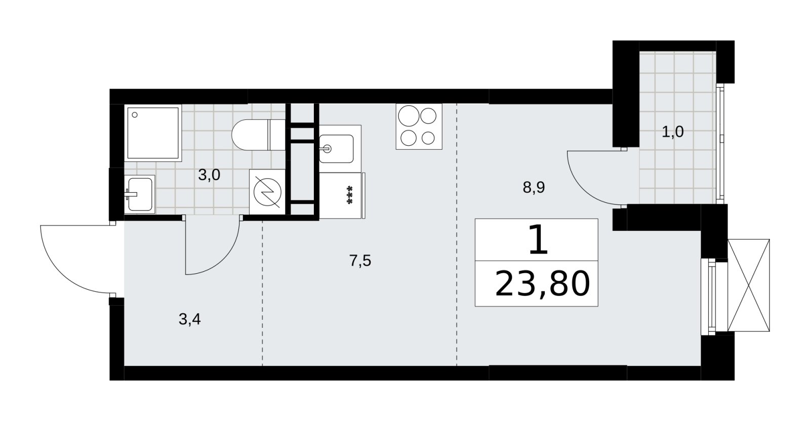 Студия с частичной отделкой, 23.8 м2, 10 этаж, сдача 4 квартал 2025 г., ЖК Скандинавия, корпус 28.3 - объявление 2202518 - фото №1
