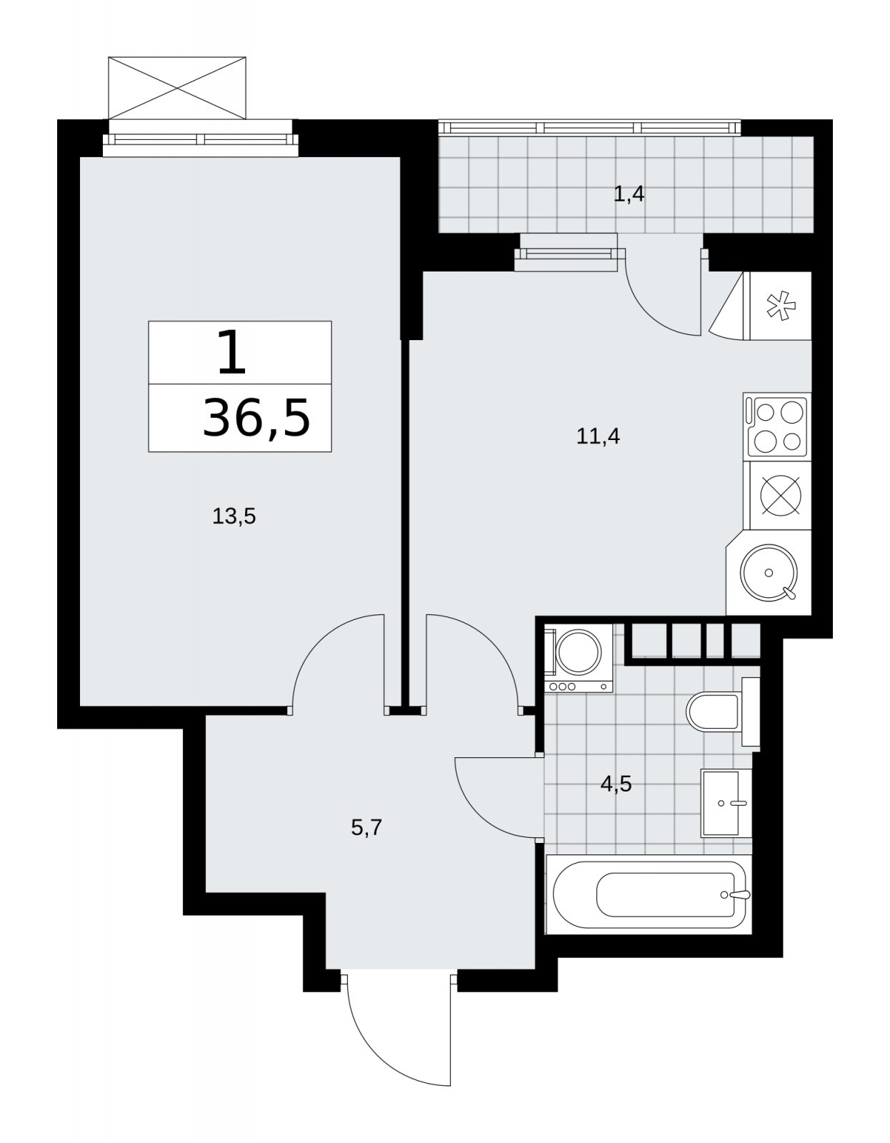1-комнатная квартира с частичной отделкой, 36.5 м2, 5 этаж, сдача 1 квартал 2026 г., ЖК Прокшино, корпус 11.1.1 - объявление 2257128 - фото №1
