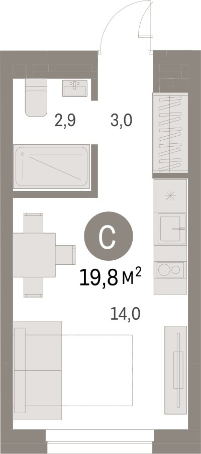 Студия с частичной отделкой, 19.79 м2, 5 этаж, сдача 1 квартал 2025 г., ЖК Первый квартал, корпус Дом 5 - объявление 2282116 - фото №1