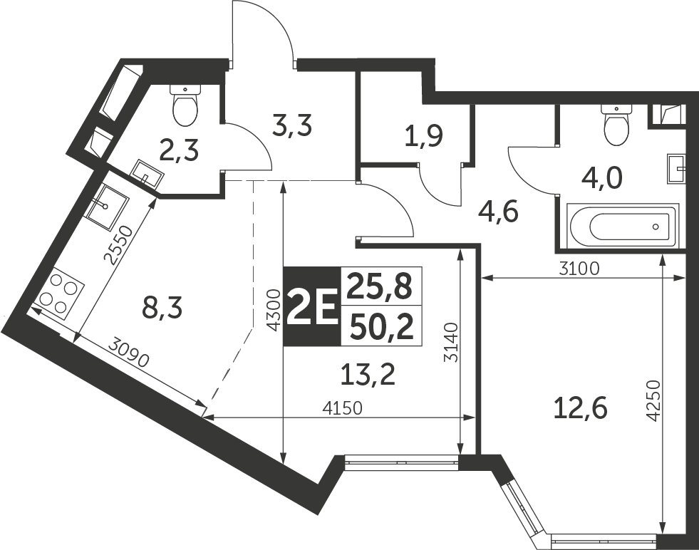 2-комнатная квартира без отделки, 50.2 м2, 46 этаж, дом сдан, ЖК Архитектор, корпус 1 - объявление 2235277 - фото №1
