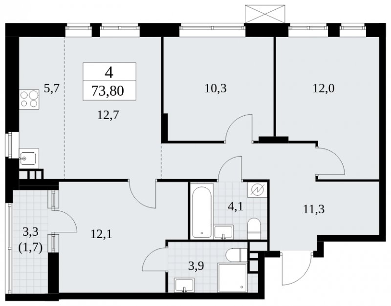 4-комнатная квартира (евро) без отделки, 73.8 м2, 3 этаж, сдача 1 квартал 2025 г., ЖК Прокшино, корпус 5.2.5 - объявление 1900825 - фото №1
