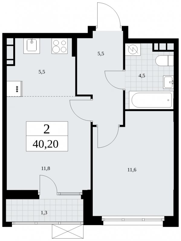 2-комнатная квартира (евро) без отделки, 40.2 м2, 6 этаж, сдача 4 квартал 2024 г., ЖК Бунинские кварталы, корпус 2.4 - объявление 1882608 - фото №1