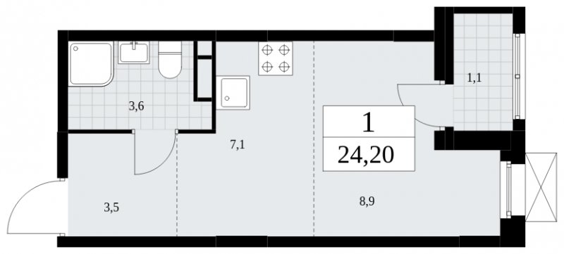 Студия с частичной отделкой, 24.2 м2, 4 этаж, сдача 4 квартал 2024 г., ЖК Скандинавия, корпус 36.3.1 - объявление 1894545 - фото №1