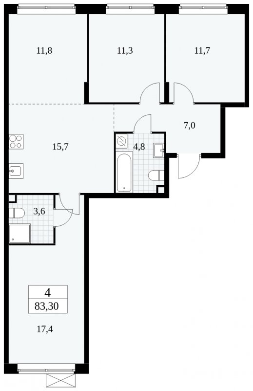 4-комнатная квартира (евро) без отделки, 83.3 м2, 2 этаж, сдача 1 квартал 2025 г., ЖК Прокшино, корпус 5.2.4 - объявление 1900720 - фото №1