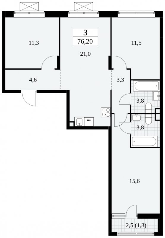 3-комнатная квартира без отделки, 76.2 м2, 3 этаж, сдача 3 квартал 2024 г., ЖК Прокшино, корпус 8.4 - объявление 1684003 - фото №1