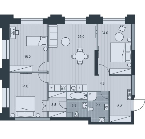 4-комнатная квартира без отделки, 92.5 м2, 34 этаж, сдача 3 квартал 2025 г., ЖК EVER, корпус 6 - объявление 2334653 - фото №1