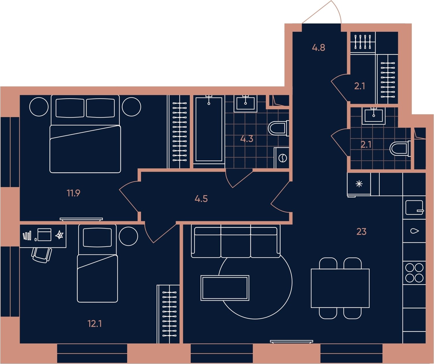 3-комнатная квартира (евро) с частичной отделкой, 64.8 м2, 17 этаж, сдача 3 квартал 2026 г., ЖК ERA, корпус 2 - объявление 2279980 - фото №1