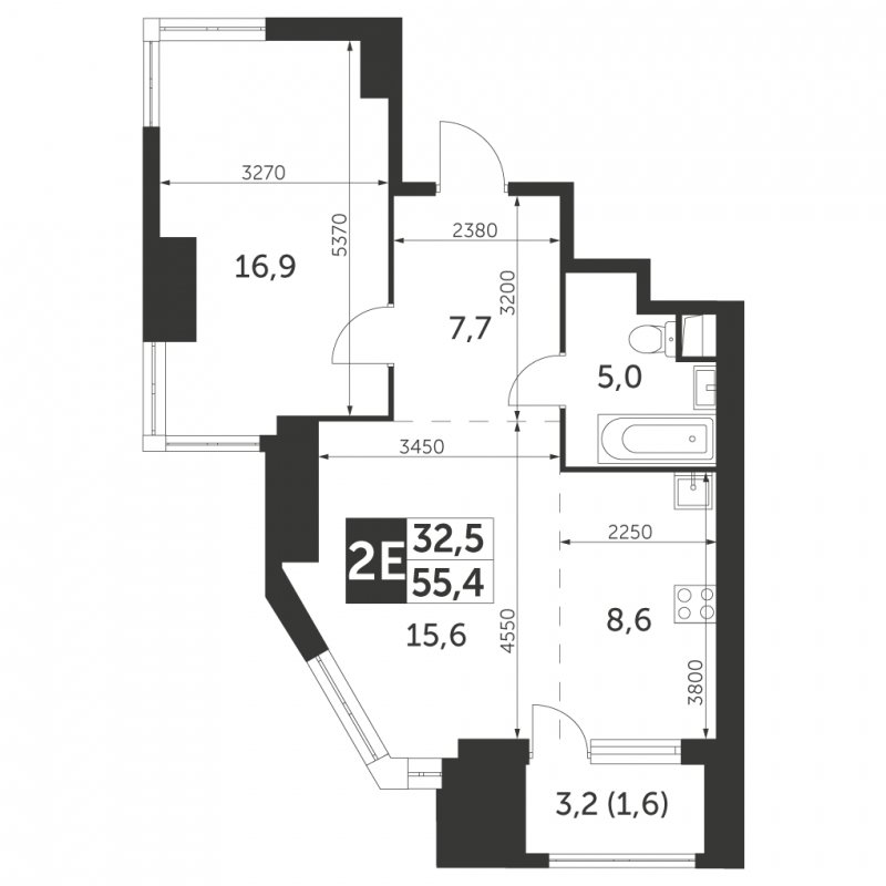 2-комнатная квартира с частичной отделкой, 55.4 м2, 9 этаж, сдача 4 квартал 2023 г., ЖК Архитектор, корпус 3 - объявление 1566067 - фото №1
