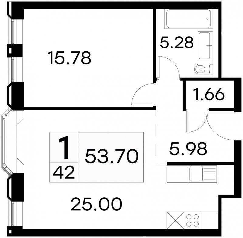 1-комнатные апартаменты с частичной отделкой, 53.7 м2, 5 этаж, сдача 3 квартал 2024 г., ЖК GloraX Aura Белорусская, корпус 1 - объявление 1708719 - фото №1