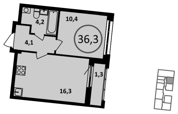 1-комнатная квартира с частичной отделкой, 36.3 м2, 9 этаж, сдача 1 квартал 2023 г., ЖК Испанские кварталы, корпус 5.5 - объявление 1448556 - фото №1