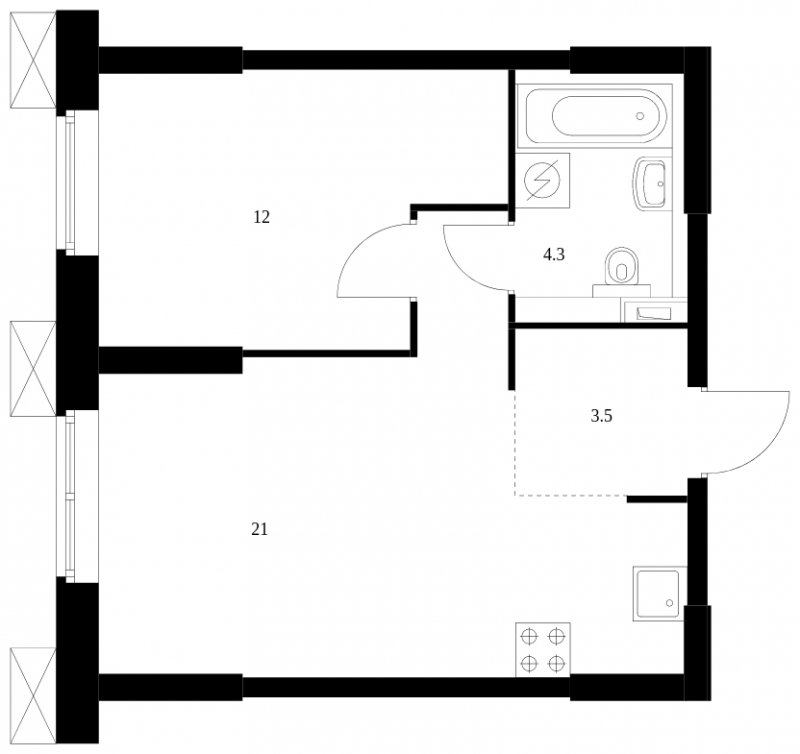 1-комнатные апартаменты с полной отделкой, 40.8 м2, 2 этаж, сдача 2 квартал 2023 г., ЖК Волоколамское 24, корпус 3 - объявление 1586474 - фото №1