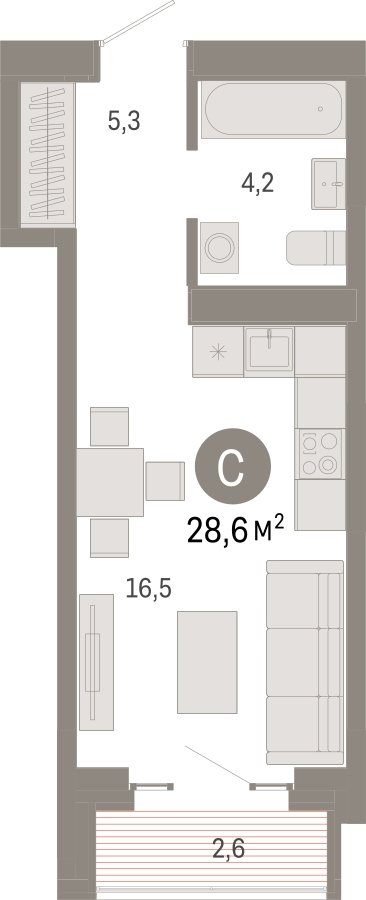 Студия с частичной отделкой, 28.6 м2, 8 этаж, сдача 3 квартал 2026 г., ЖК Квартал Метроном, корпус 1 - объявление 2358127 - фото №1