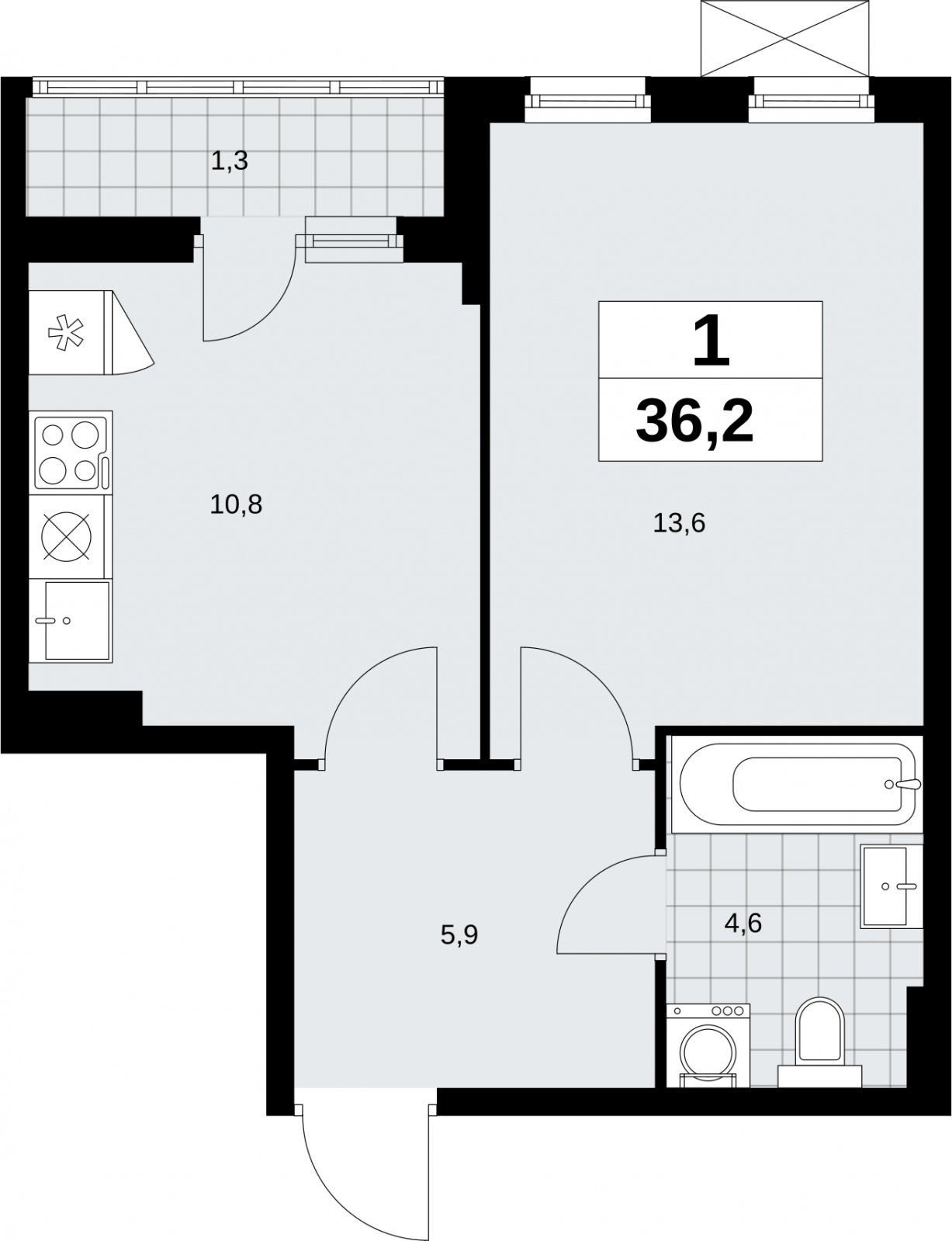 1-комнатная квартира без отделки, 36.2 м2, 3 этаж, сдача 2 квартал 2026 г., ЖК Дзен-кварталы, корпус 6.1.1 - объявление 2326950 - фото №1
