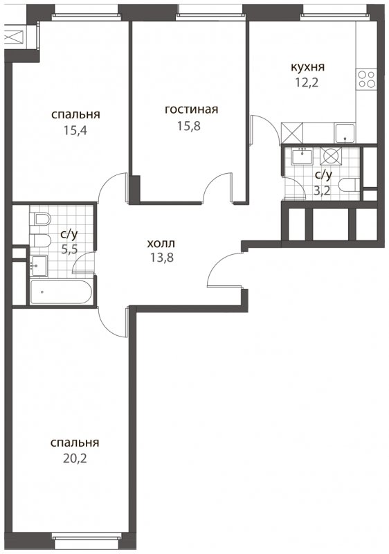 3-комнатная квартира без отделки, 86.1 м2, 9 этаж, дом сдан, ЖК HomeCity, корпус 3 - объявление 1760611 - фото №1
