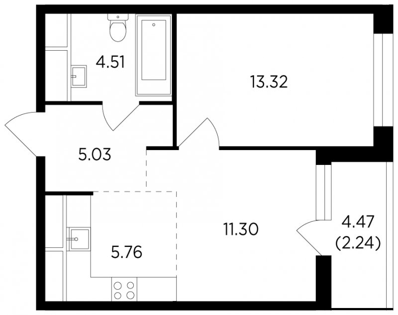 2-комнатная квартира без отделки, 42.16 м2, 22 этаж, дом сдан, ЖК Одинград, корпус 3 - объявление 1327443 - фото №1