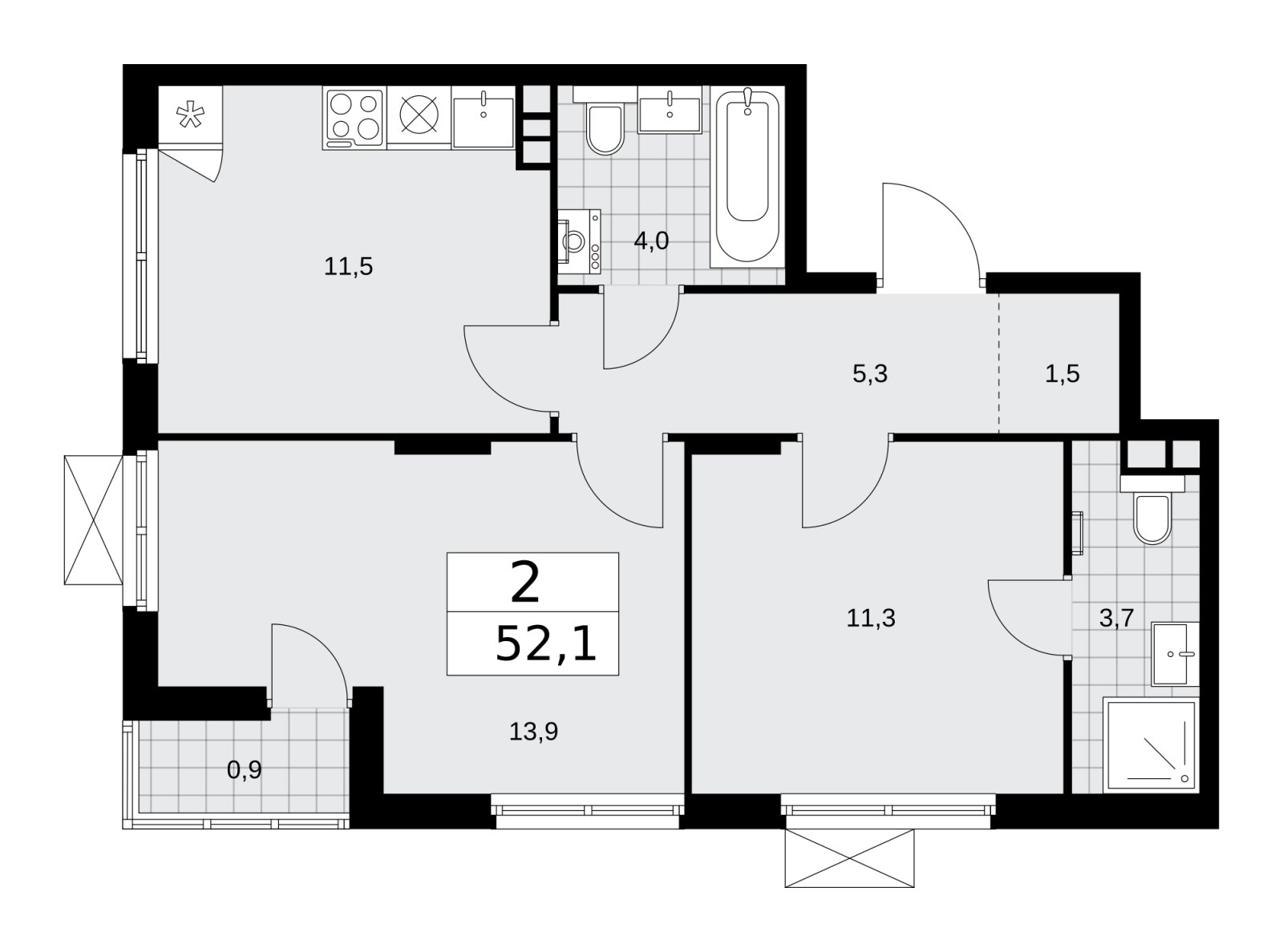 2-комнатная квартира с полной отделкой, 52.1 м2, 4 этаж, сдача 2 квартал 2026 г., ЖК Деснаречье, корпус 4.8 - объявление 2265010 - фото №1
