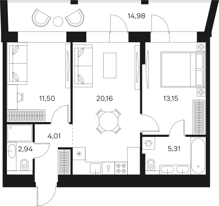 2-комнатная квартира без отделки, 64.56 м2, 11 этаж, сдача 4 квартал 2024 г., ЖК FØRST, корпус 1 - объявление 2265910 - фото №1