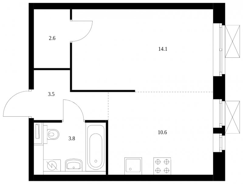 1-комнатная квартира с полной отделкой, 34.6 м2, 15 этаж, сдача 3 квартал 2023 г., ЖК Перовское 2, корпус 1.2 - объявление 1533887 - фото №1