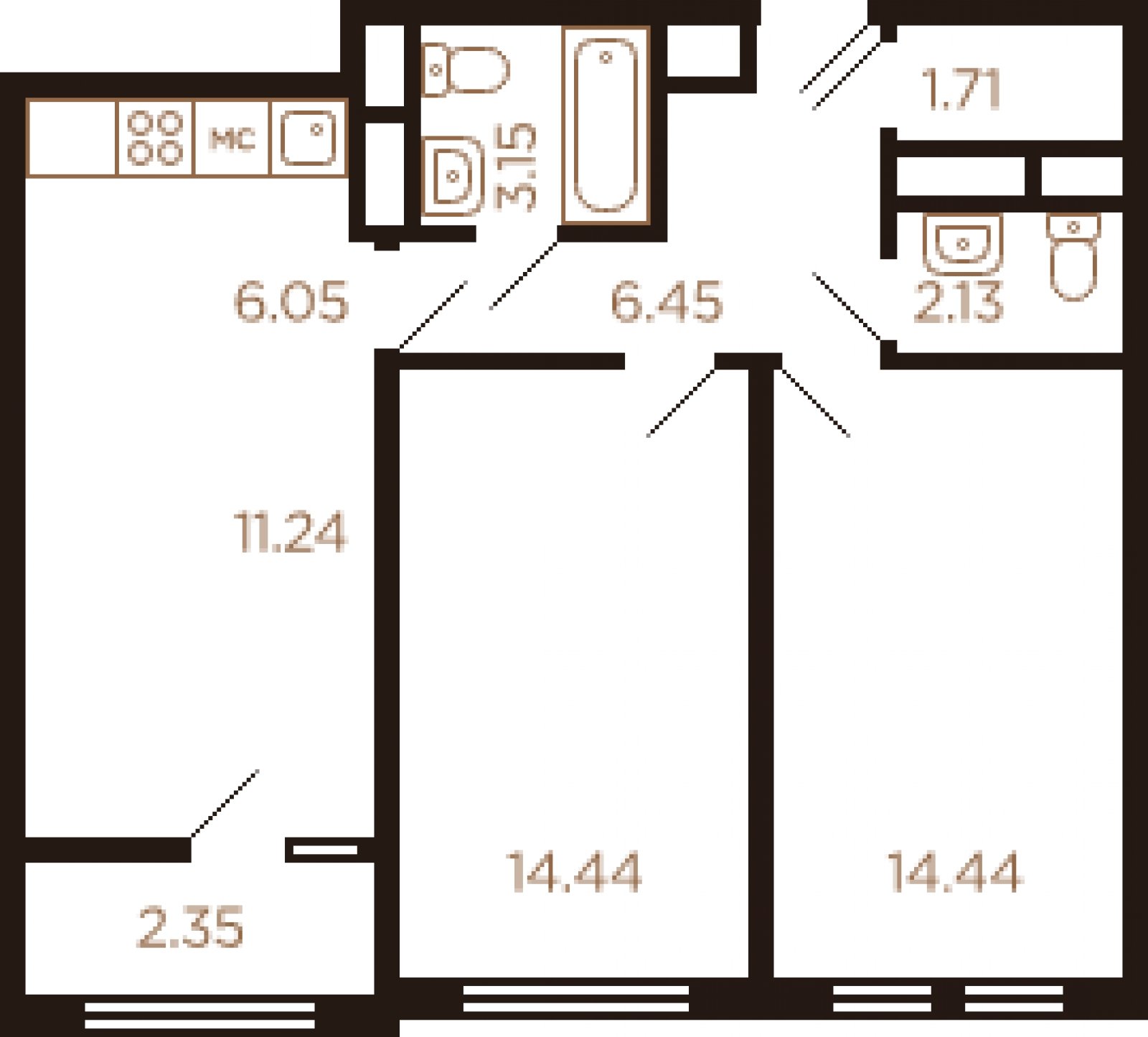 3-комнатная квартира с полной отделкой, 61 м2, 6 этаж, дом сдан, ЖК Миниполис Рафинад, корпус 11 - объявление 2033303 - фото №1