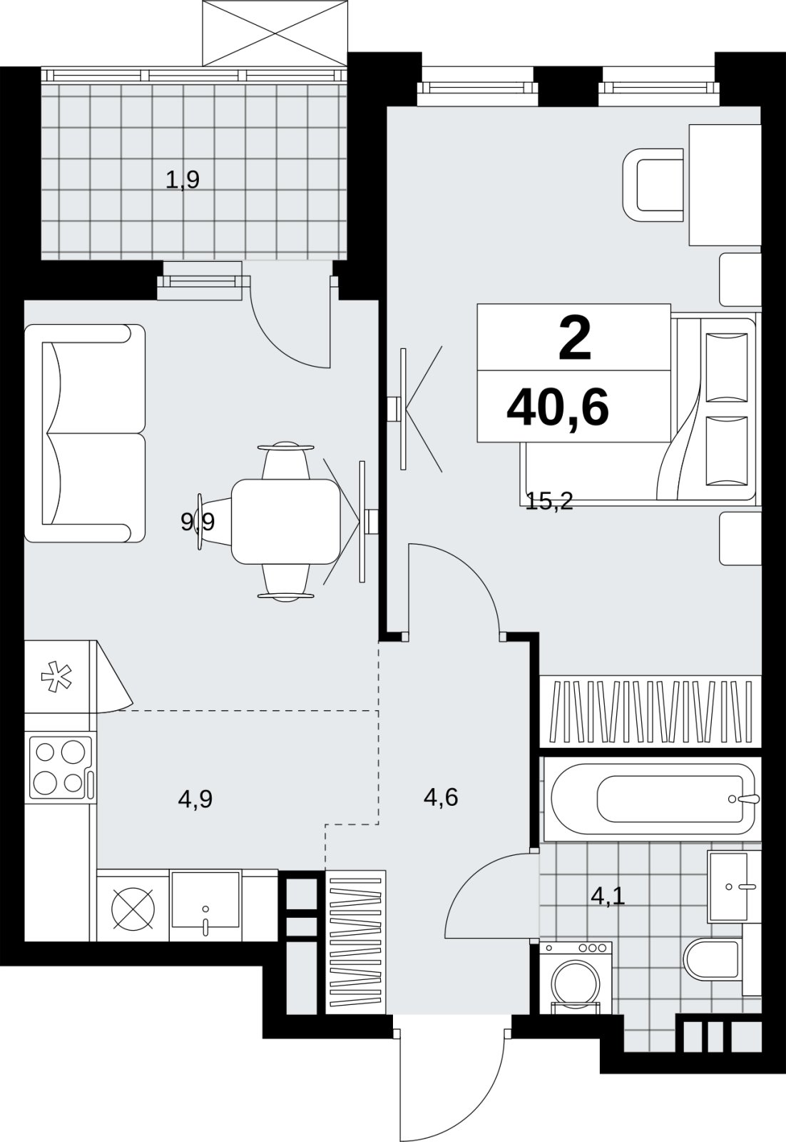 2-комнатная квартира (евро) с полной отделкой, 40.6 м2, 8 этаж, сдача 1 квартал 2027 г., ЖК Скандинавия, корпус 2.18.2.3 - объявление 2351383 - фото №1