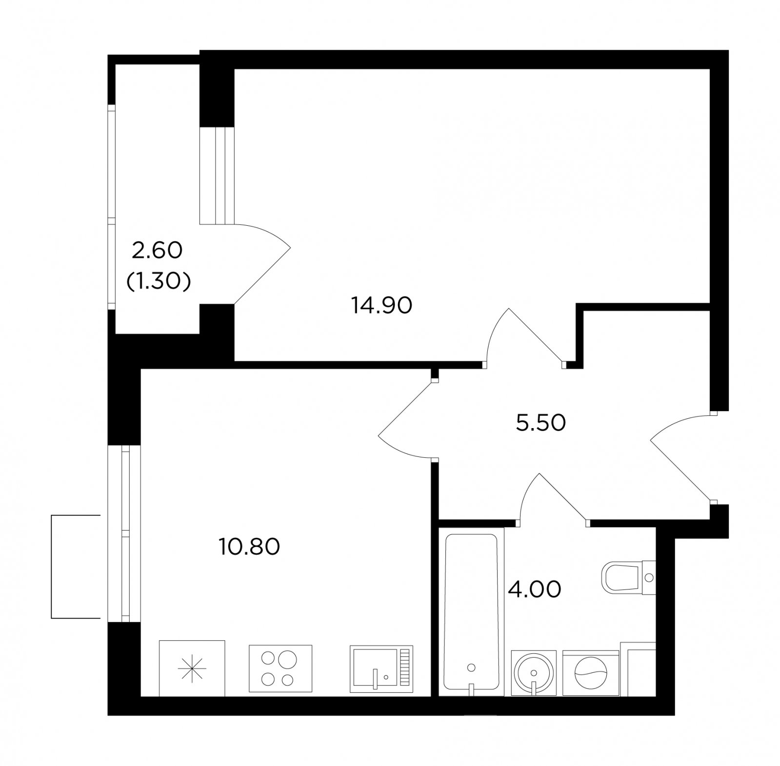 1-комнатная квартира без отделки, 36.5 м2, 12 этаж, сдача 1 квартал 2024 г., ЖК Миловидное, корпус 2 - объявление 2007728 - фото №1
