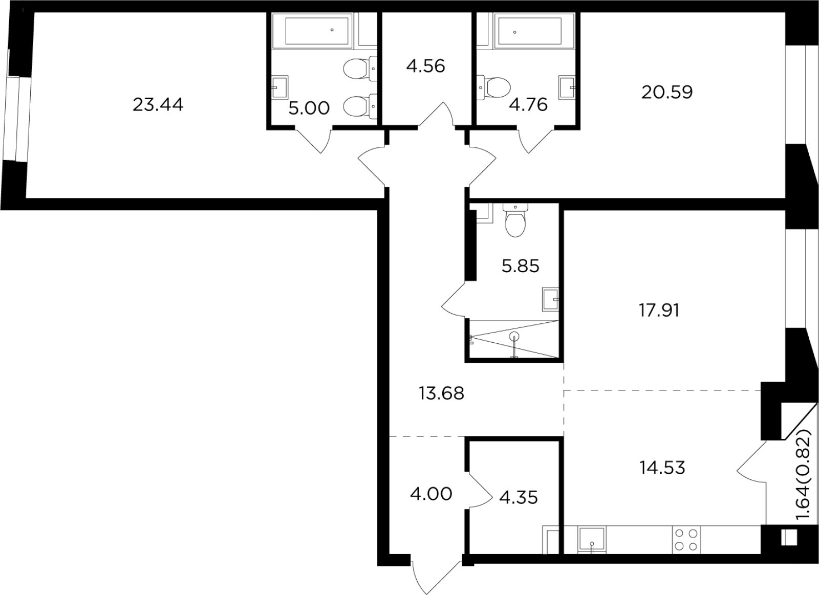 3-комнатная квартира без отделки, 119.49 м2, 13 этаж, дом сдан, ЖК FORIVER, корпус 2 - объявление 2371229 - фото №1