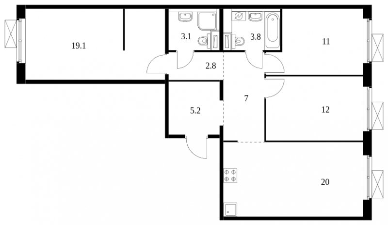 3-комнатная квартира с полной отделкой, 84 м2, 8 этаж, сдача 3 квартал 2023 г., ЖК Середневский лес, корпус 1.2 - объявление 1594659 - фото №1