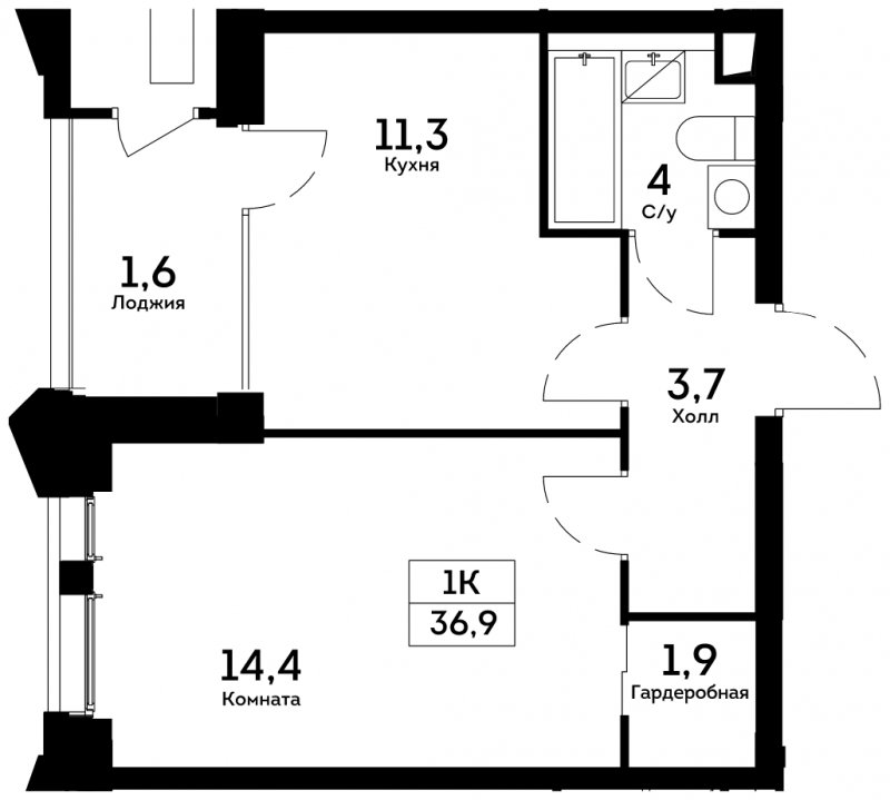 1-комнатная квартира 36.9 м2, 9 этаж, дом сдан, ЖК Квартал на набережной NOW, корпус 1.2 - объявление 1753360 - фото №1
