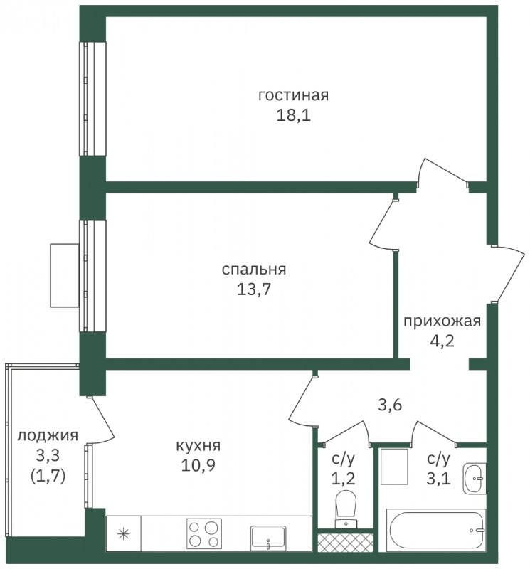 2-комнатная квартира с полной отделкой, 56.5 м2, 2 этаж, сдача 1 квартал 2023 г., ЖК Зеленая Вертикаль, корпус 5 - объявление 1968891 - фото №1