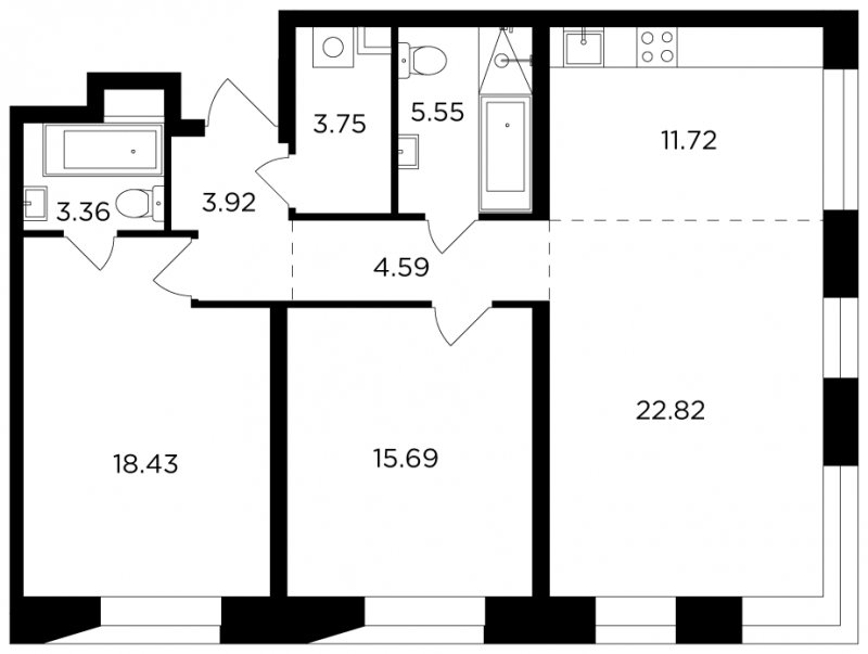 3-комнатная квартира без отделки, 89.83 м2, 2 этаж, сдача 4 квартал 2023 г., ЖК FORIVER, корпус 3 - объявление 1749369 - фото №1