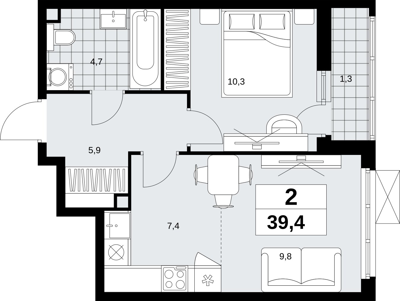 2-комнатная квартира (евро) с полной отделкой, 39.4 м2, 2 этаж, сдача 1 квартал 2027 г., ЖК Скандинавия, корпус 2.18.2.2 - объявление 2351241 - фото №1
