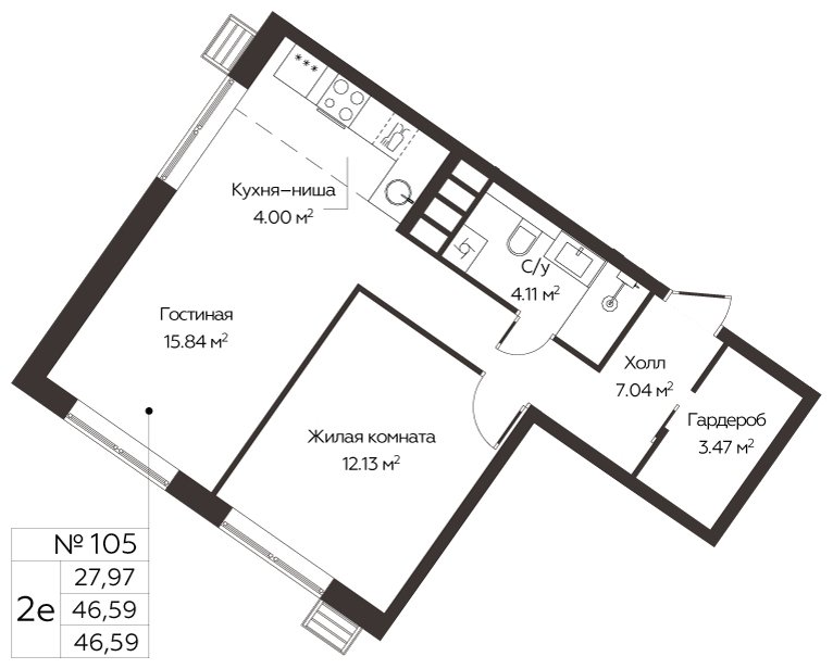 2-комнатная квартира с полной отделкой, 46.59 м2, 12 этаж, сдача 3 квартал 2024 г., ЖК МелисСад, корпус 1 - объявление 1861130 - фото №1