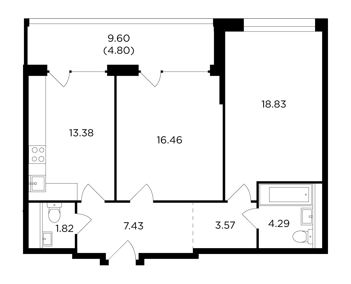 2-комнатная квартира с полной отделкой, 70.58 м2, 5 этаж, дом сдан, ЖК RiverSky, корпус 8 - объявление 2385445 - фото №1