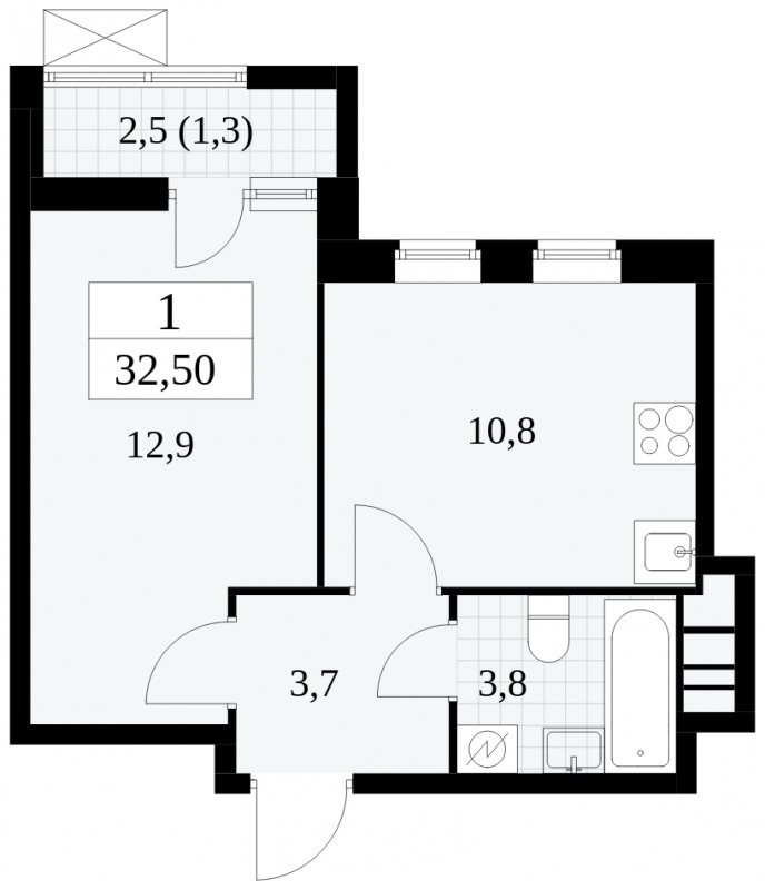 1-комнатная квартира с частичной отделкой, 32.5 м2, 10 этаж, сдача 2 квартал 2025 г., ЖК Прокшино, корпус 5.2.6 - объявление 1901086 - фото №1